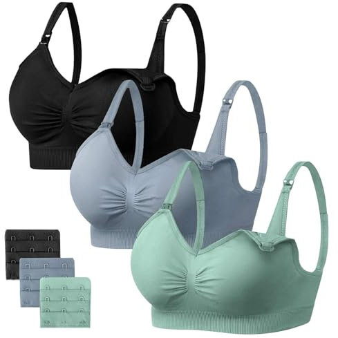HBselect 3 Pack Women’s Wireless Seamless Maternity & Breastfeeding Bras - Bralette with Removable Pads & Extenders