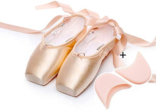 Zapatos de baile profesional, zapatillas de punta de ballet, zapatos planos del ballet, ballet Pointe zapatillas, con la cinta cosida y almohadillas para los dedos de silicona para mujeres,Pink#2,37