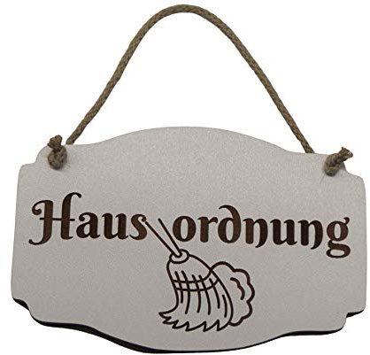 Türschild Hausordnung weiß weiss Vintage Holz Holzschild Türschild Deko Hanfkordel Kordel Schild HDF Kehrdienst