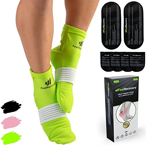 Calzini Refrigeranti Piedi e Caviglie - Calze per Terapia Caldo e Freddo - Impacco Ghiaccio Gel con Banda di Compressione - Neuropatia, Dolore al Piede e Fascite Plantare (S/M, Verde)