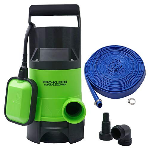 Pro-Kleen Submersible Water Pump 400W Electric, 8000L/H, 15m Layflat Hose for Clean or Dirty Water with Float Switch, 10M Power Cable - for Floods, Pools, Gardens, Ponds, Hot Tubs