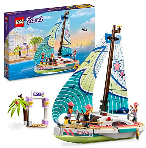 LEGO 41716 Friends Aventura Marinera de Stephanie, Barco de Juguete con Mini Muñecas Elijah y Maxine, Regalo Niñas y Niños de 7 Años o Más