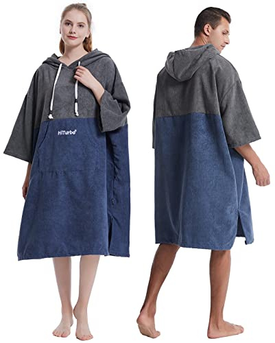Hiturbo Ombytesrock, poncho badhandduk med huva för strand simning surfing, Grå och marinblå, 43.3 x 33.5 inch