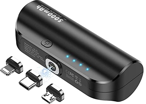 LUCKYDUO Mini Power Bank 5000 mAh,Cargador Portátil 3 en 1,Batería Externa Inalámbrico,Carga Rápida para iPhone/Type-c/Micro USB-A,Powerbank Compacto Pequeño Compatible con iPhone/Samsung