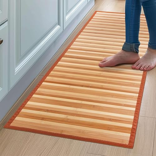 CosìCasa Tappeto Bamboo Cucina Antiscivolo | Passatoia Cucina Idrorepellente, Facile da Pulire e Realizzata con Materiali Sostenibili | Tappeto Bambu Effetto Degrade (Natural, 50 x 75 cm)