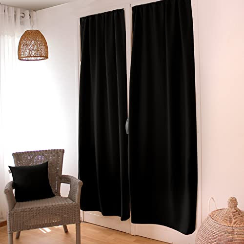 ED ENJOY HOME Cortina Ocultante, Paso, Negro, 90 x 210 cm, 100% poliéster, Tejido con Certificado Oeko-Tex, colección Regaliz