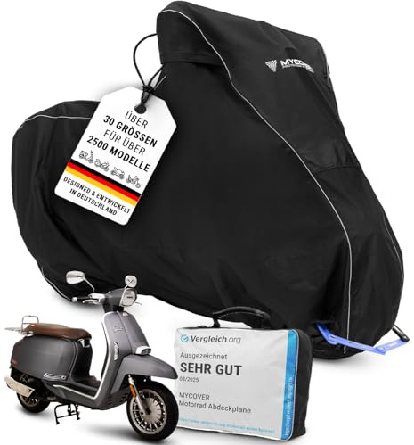 MYCOVER bâche de Protection Scooter réalisée à la Main : résistante à l’Hiver et imperméable - Robuste et résistante à la déchirure - Housse extérieure & intérieure pour Scooter - S