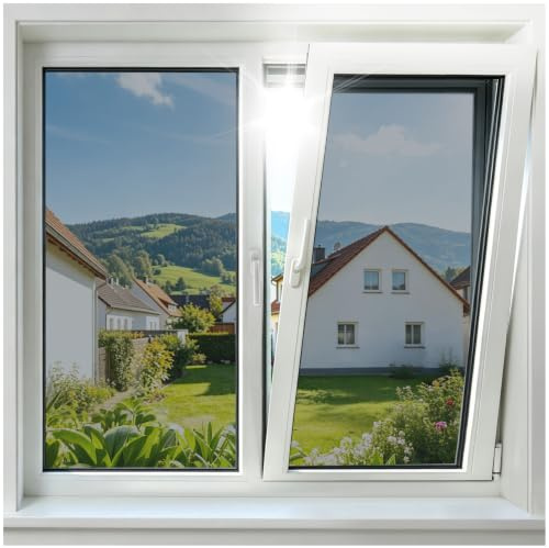 rabbitgoo Window Privacy Film One Way Window Tint for Home, Removable Reflective Heat Sun Blocking Anti UV Glass Door Covering, Mirror Tinting Film House Office, 35.4 in X 13.1 Feet, Silver