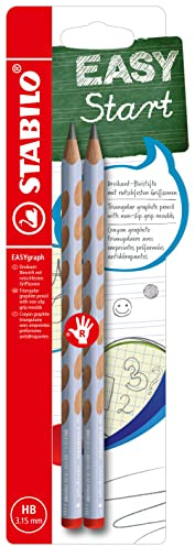 STABILO EASYgraph - Matita Ergonomica triangolare - per Destrimani - Azzurro Ghiaccio - Pack da 2 - Gradazione HB