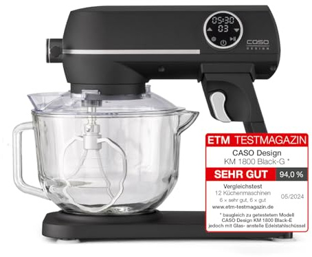 CASO KM 1800 Black-G, Edle Küchenmaschine, Testurteil: Sehr Gut, 1800 Watt, 4,5 l Glasschüssel, planetarisches Rührwerk, 10 Geschwindigkeitsstufen, Timer