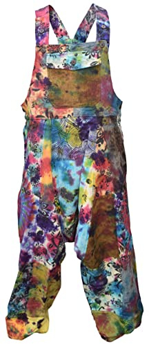 Gheri Mens Loose Fit Patchwork Printed Cotton Harem Dungarees Tie Dye Marble X-Large