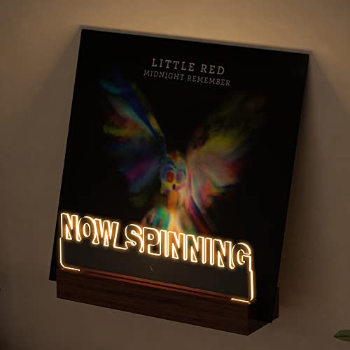 Ammonite Light up Now - Soporte giratorio para discos de vinilo, soporte de pared, soporte para tocadiscos, acrílico de madera para exhibición y almacenamiento de álbumes de vinilo con luces
