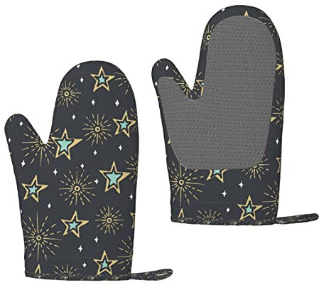 Nahtlose Sterne Schwarzer Hintergrund, Ofenhandschuhe, Silikon-Ofenhandschuhe Anti-Rutsch-Kochhandschuhe, Hitzebeständige Backhandschuhe EIN Paar
