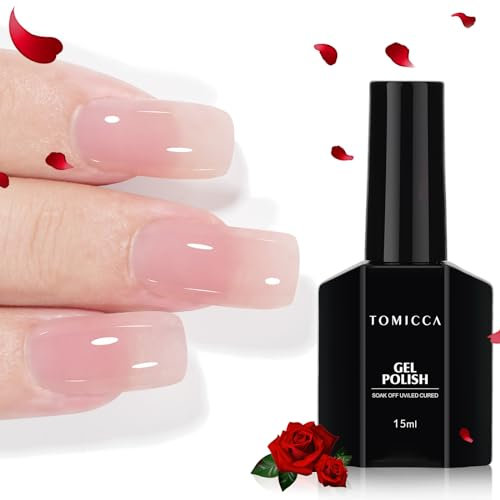 TOMICCA Jelly Gel Nail Polish Nude Pink 15ML Translucent Pink Soak Off UV LED Gel Nail Polish Milky Pink Color Home DIY Manicure Nail Salon Varnish