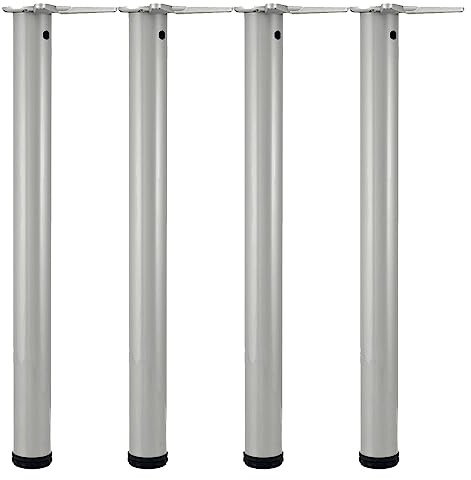 camar Tischfüße verstellbar 690-720mm rund ø 60mm, Metall Tischbeine höhenverstellbar, Stahl silber 4 Stück