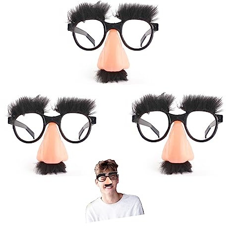 Eterspr 3 Stück Große Nase Lustige Brille, Schnurrbart Plastik Verkleidungsbrille, für Halloween Weihnachten Fool's Day Kostüm Party（Schwarz）