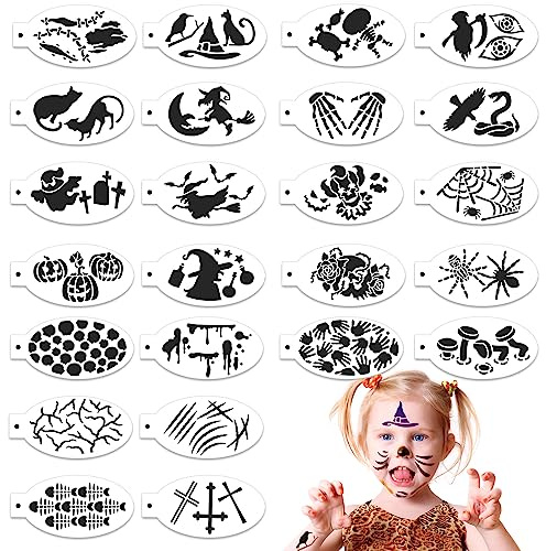 OOTSR 24 Stk Wiederverwendbare Schablonen für Halloween Schminke Partys, Tattoo-Schablonen für Gesicht und Körper, Kreativität Tattoo Schablone für Kinder Erwachsene