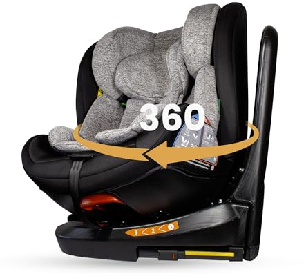 MEIN Seggiolino Auto 360° I-Size Isofix 0-36 kg Girevole e Reclinabile con Cintura 5 Punti Gruppo 0+ 1 2 3 40–150 cm