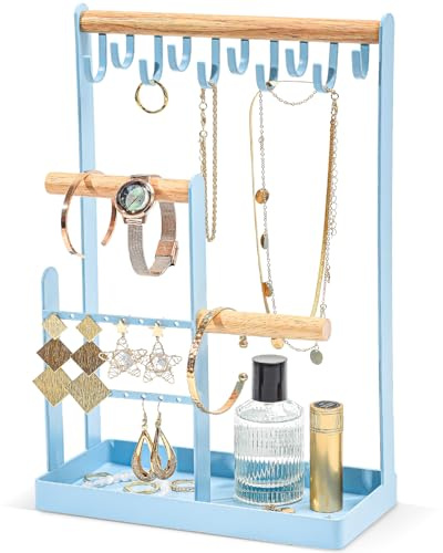 ProCase Smyckesställ smyckeshållare smyckesträd, smyckesorganisatörkedjor förvaring stativ örhängesställ smyckesförvaring kedjehållare smyckesstativ för halsband armband ringar – himmelsblå