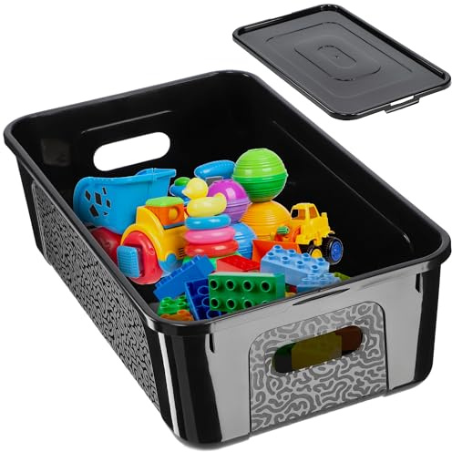 KADAX Caja de almacenamiento rectangular con tapa, contenedor de almacenamiento, contenedor apilable, caja de plástico, caja de polipropileno, caja de almacenamiento que ahorra espacio (5 L, Negro)