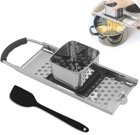 Spätzlehobel, Spätzlepresse mit Teigschlitten, Spätzlereibe Edelstahl für selbstgemachte Spätzle & Knöpfle, Spätzlereibe für alle Töpfe bis Ø 30 cm