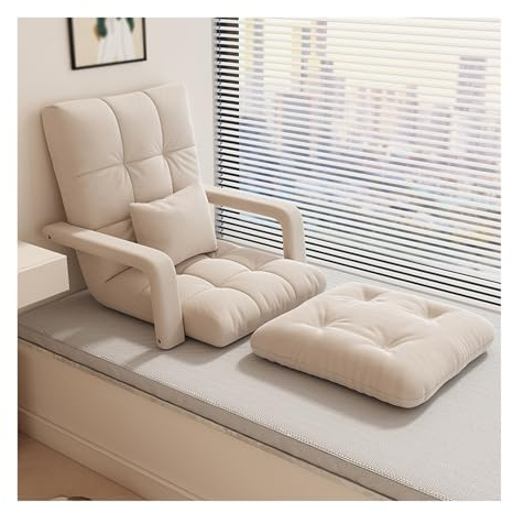 Klappbarer Bodenstuhl, Chaiselongue für den Innenbereich mit Rückenstütze, gemütliches Sofa mit 6 verstellbaren Positionen, Wohnzimmer-Lounge-Couch (Farbe: Weiß-a, Größe: 25,2 x 17,7 x 17,7