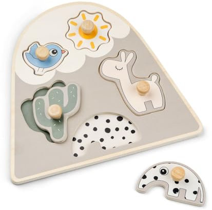 Done by Deer Steckpuzzle Lalee Beige - Montessori Spielzeug, fördert die Feinmotorik - Holzspielzeug, Lernspiele - Motorikspielzeug ab 1 Jahr