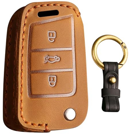 KUNIO Leder Schlüsselhülle Passt für VW Golf 7 MK7 Polo T-ROC Tiguan Passt für Skoda Superb Octavia Passt für Seat Ateca Leon Ibiza Schutz Schlüsseletui Schlüsselanhänger 3 Tasten