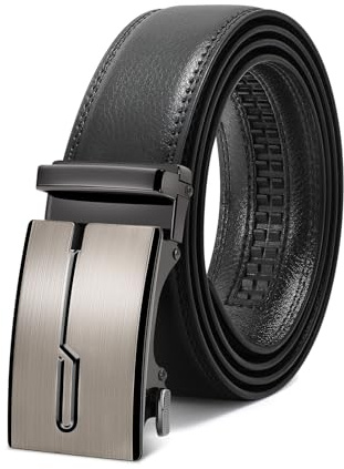WERFORU Herrbälte, justerbart läderspärrbälte 3,5 cm passform, män automatiskt spänne bälte för kostym jeans, E-svart, 115 cm(für Taillenumfang 70-95cm)