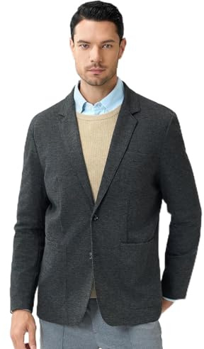 Hudson Wellesley Casual Blazer for Men Stretch Sport Coat Knit Suit Jacket Notch Lapel Two Buttons with Pockets Size L Charcoal