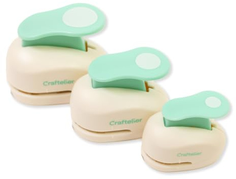 Craftelier - Perforatrici Circolari Set da 3 a Leva, Diametri 3/8”, 5/8” e 1”, per Carta e Cartoncino, Ideale per Hobby Creativi, Biglietti e Scrapbooking