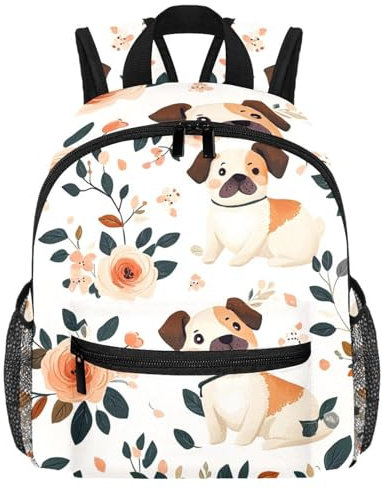 Rucksack für Kleinkinder, Cartoon-Hund, Blumenmuster, schlicht, modern, langlebig, bequem und stilvoll, Kindertasche für Vorschule und Grundschule, Geschenk für 3–8 Jahre, multi, 25.4x10x30 CM/10x4x12