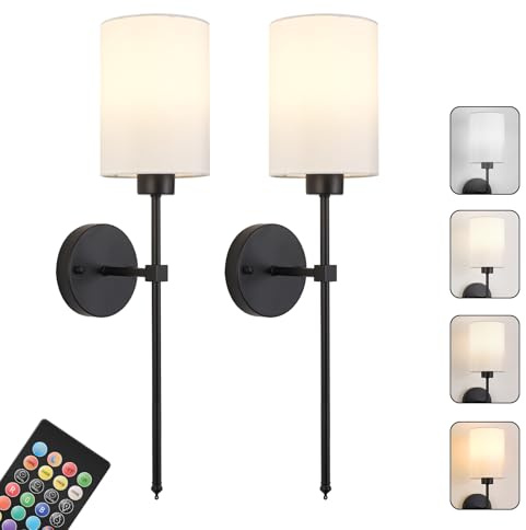 KARTOOSH Battery Operated Wall Sconce Set of Two, Dimmable 4CCT, RGB, Timer