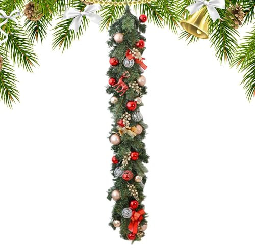 Weihnachtsgirlande, Girlanden zur Dekoration Weihnachten - Kamingirlande - Weihnachtsgirlande, Rattan-, für drinnen und draußen, Girlande mit Tannenzapfen und Beeren für die Dekoration von Tür- u