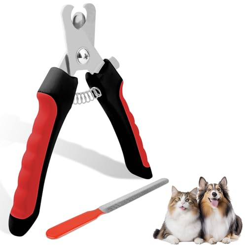 Aomig Krallenschleifer 2Pcs Profi Krallenschere für Hunde mit Nagelfeile Edelstahl Krallenschleifer Für Hunde Krallenschneider Krallen Hund Nail Clipper Nagelknipser Sicherheitsschutz (B-Schwarz Rot)