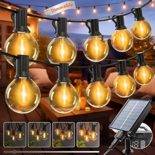 kolpop 2 Stück Lichterkette Außen Solar, 10M 8 Modi G40 Dimmbar Glühbirnen Solar Lichterkette Aussen Wetterfest, Wasserdicht Solarlichterkette für Balkon Garten Outdoor Terrasse Vorzelt, Warmweiß