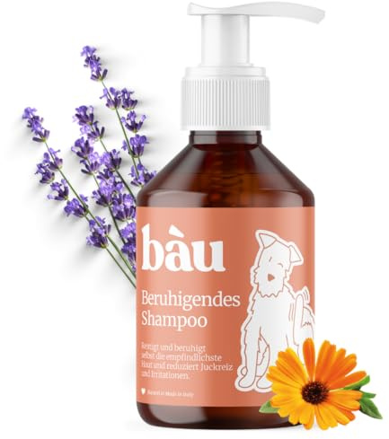 Bau Cosmesi Shampoo Lenitivo per Cani, Sollievo per Pelle Sensibile, Shampoo Cane Dermatite Dermatite Con Camomilla, Calendula e Lavanda, Shampoo per Prurito Cane e Gatto Idratante e Delicato