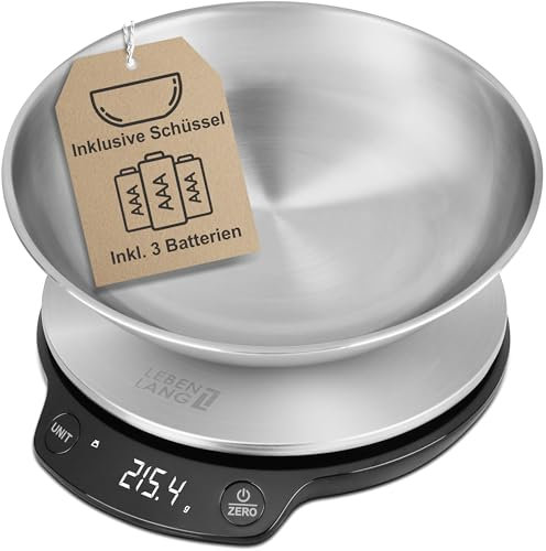 LEBENLANG Balance de cuisine numérique avec bol - Jusqu'à 5 kg - Idéale pour la cuisson - Balance de cuisine numérique - Balance de cuisine - Balance de cuisine - Balance de cuisine - Balance de