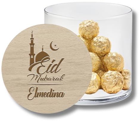 Personalisierte Eid Mubarak Geschenke – Ramadan Geschenkglas klein (530 ml) mit Name – Geschenkidee für Ramadan Kareem – Eid Mubarak Keksdose (Klein 530 ml)