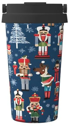 JAYWIS Tasse à café de voyage étanche avec poignée cachée pour bureau/voiture Motif casse-noisette et danse de Noël 500 ml