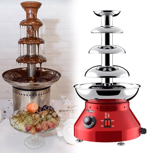 GESAIDES Fuente de Chocolate para Fiestas, Máquina Eléctrica de Fondue de Chocolate de Acero Inoxidable para Fiestas de Cumpleaños y Bodas.,4tiers-Red