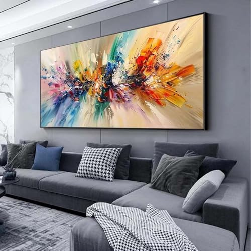 UUDEZO Grands tableaux pour décoration murale de bureau, peintures à l'huile colorées, affiches sur toile abstraites, images d'art mural, décoration 60 x 120 cm (24 x 47 pouces) avec cadre noir