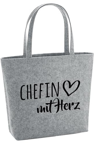 Huuraa Filzshopper Chefin mit Herz Geschenk | Große Filz Einkaufstasche 22 Liter Shopper Filztasche Geschenkidee herausnehmbarer Tasche innen