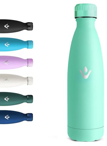 Motswedi Gourde Isotherme, 500ml, sans BPA, Gourde Inox Enfant, 24h Froid & 12h Chaud, Thermos Isotherme, Réutilisable, Bouteille d'eau, pour Randonnée, Sport, Fitness, Gym, Bleu Vert