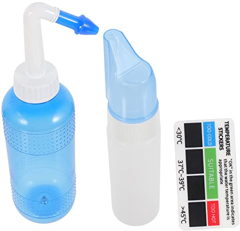 Healvian Nasal Profesional de Irrigación para Lavado Botella de Enjuague con Termómetro Adhesivo y Atomizador para Adultos