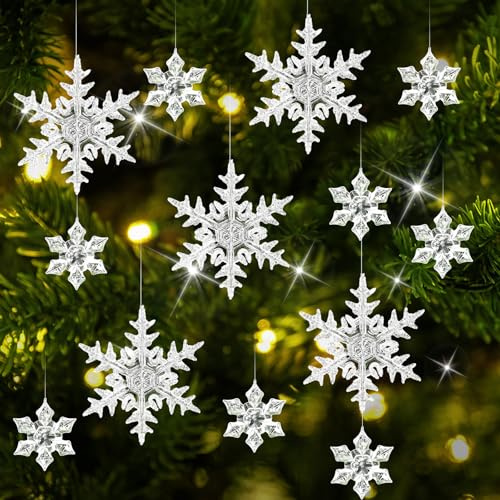 25 Stück Acryl Schneeflocke Deko, Transparentes Weihnachtsbaum Deko, Weihnachtsbaumschmuck Kristall, Christbaumschmuck,Weihnachtsanhänger DIY Winter Dekoration für die Weihnachtsbaumparty