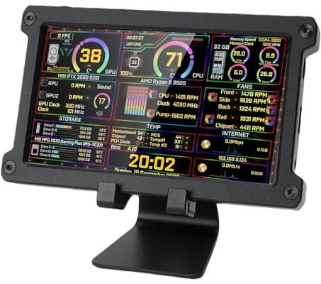 VBESTLIFE Pantalla Secundaria por Computadora de 7 Pulgadas, Pantalla LCD 1024x600 con un Soporte de Rotación de 360 ° para la Computadora Temp Temp CPU GPU Monitor