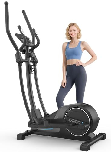 Cowmew Elíptica para Casa, Elíptica Magnética Ultrasilenciosa con 16 Niveles de Resistencia, Volante de Inercia de 8 kg, Zancada de 42 cm, Capacidad de Peso de 150 kg, Monitor LCD, Sensor de Pulso