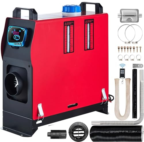 KWEZ Riscaldatore Diesel da Parcheggio Riscaldatore d'Aria Diesel da 5 kW, Staccabile, Tutto in Uno, 12 V, Telecomando, con silenziatore e Interruttore LCD Blu Riscaldatore ad'Aria Diesel
