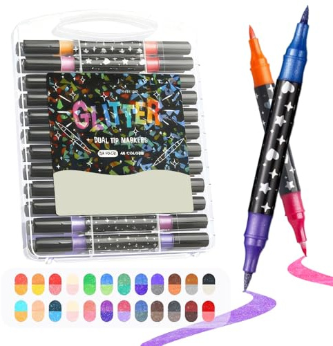Acrylstifte Wasserfest, 12/24/36/48 Pack Dual Tip Glitter Marker Pen, 3d Stift Und Acrylfarben für Rock Painting, Glas, Leinwand, Keramik, Stoff, DIY Crafts, Weihnachtsstrumpf Stuffers (24Pcs)